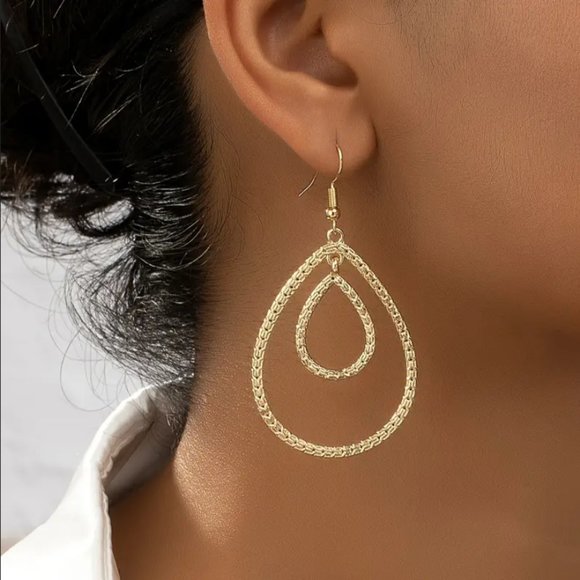 14K Gold Hanging Double Oval Womens Hoop Earrings 14 K Teardrop